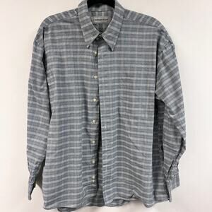 Men's Corporate Gear blue gray plaid long sleeve button down shirt 100% cotton